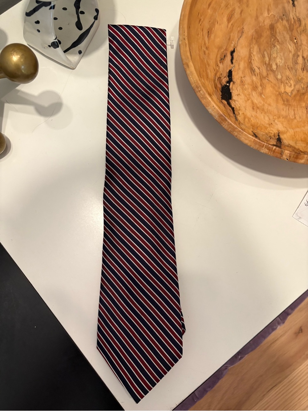 Lauren Ralph Lauren Navy Tie with Red and White Diagonal Stripes
